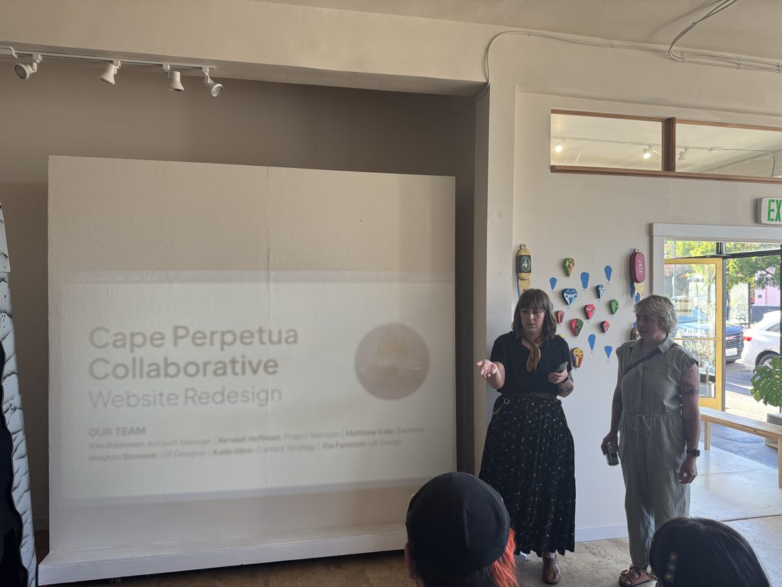 A Portland Digital Corps team presenting the Cape Perpetua Collaborative website redesign
